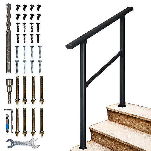 Sunnyglade Outdoor 3 Steps Handrail,Outdoor Stair Railing,Black Handrails Metal Railing for Outdoor Steps,Handrails for Concrete Steps,Transitional Handrail with Stair Railing Kit (3 Steps)