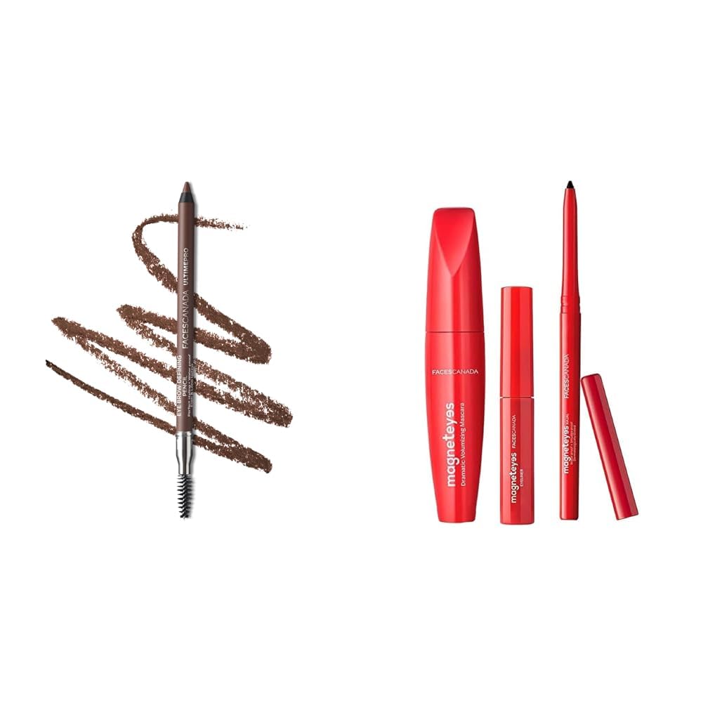 FACESCANADA Ultime Pro Eyebrow Defining Pencil - Dark Brown 02, 1.2 g & Magneteyes Range Trio Pack - Black, 13.35 g-image-1