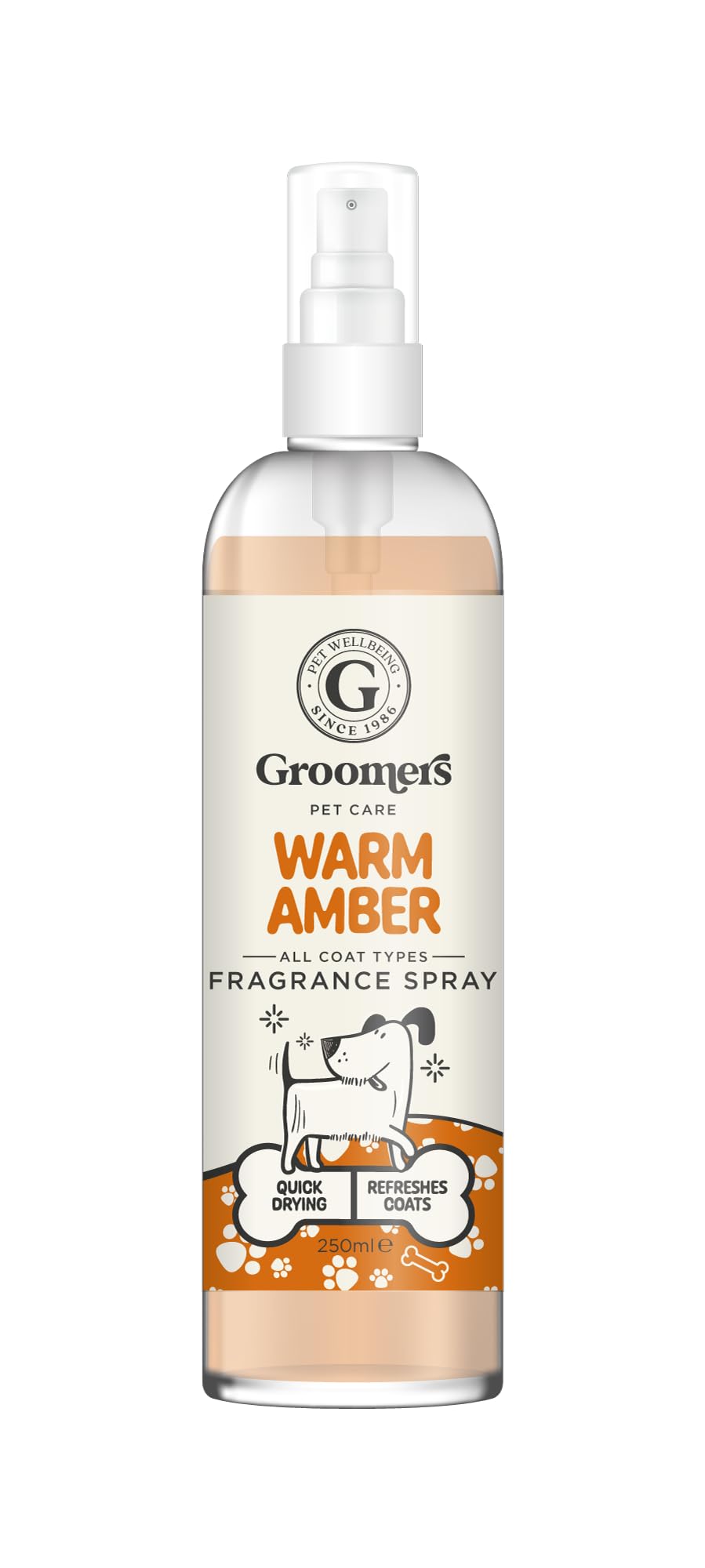 Groomers Professional Dog Fragrance Spray Warm Amber 250ml - pH Balanced and Paraben-Free - Gentle Formula Suitable For Any Coat Type & Daily Use - Vegan-Friendly - Made in the UK