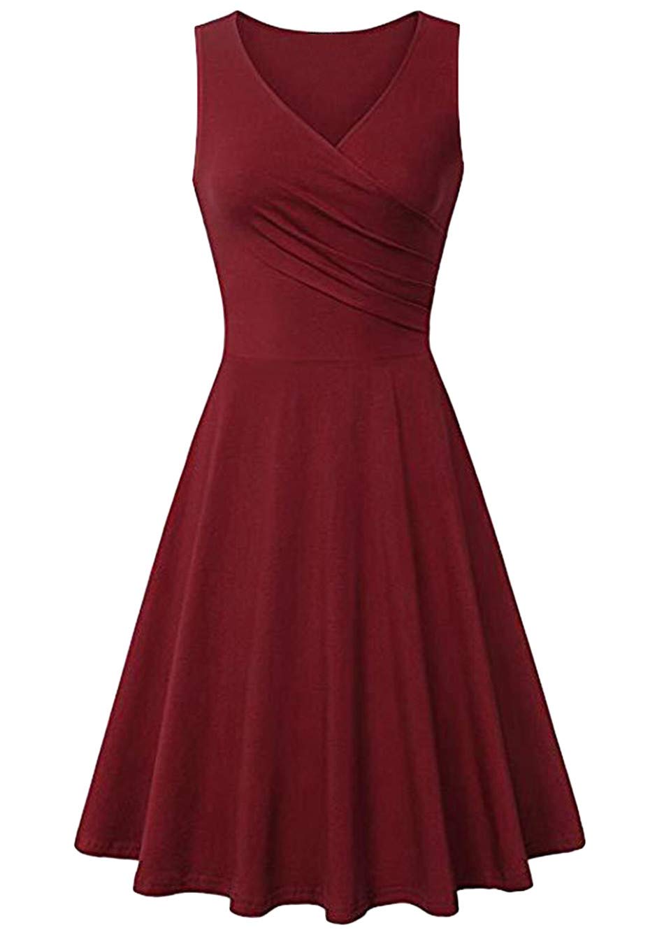 EFOFEIWomens Sleeveless Wrap V Neck Casual Swing A Line Solid Tank Midi Dress