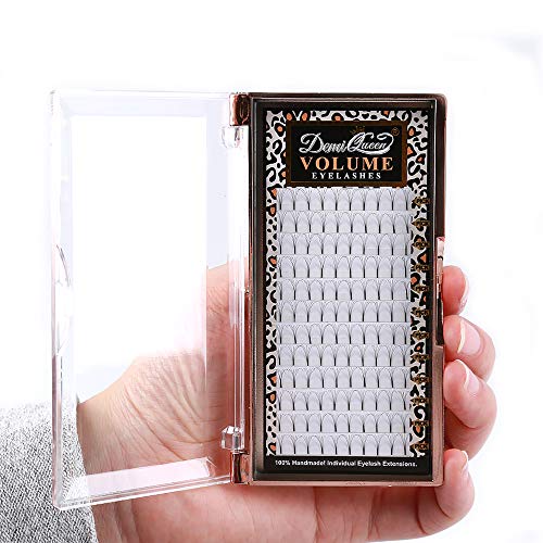 DEMI QUEEN Volume Eyelash Extensions Short Stem Russian Premade Fans Eye Lash Extension (5D 0.07MM, 15mm)