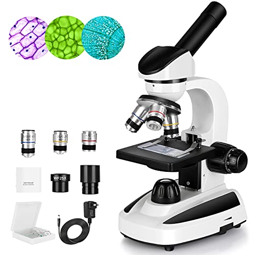 Microscope for Students & Kids 40X-1000X, Chargable Compound Monocular Microscope with Microscope Slides Set, Led Light Microscope