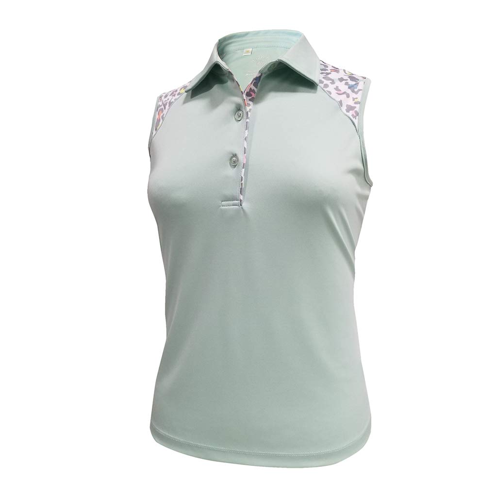 Monterey Club Women's Fun Leopard Contrast Sleeveless Top #2425 (Fairest Jade, Medium)