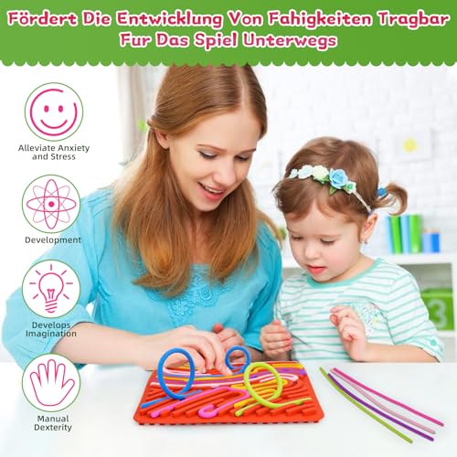 Sensorik Spielzeug Activity Board 5.7×5.7 Inch, Silikon Sensory Toys Fidget Spiel Zur Autismus, Stress, ADHD, Anxiety Spiele Play Toy Für Kinder ab 3 Jahr & Erwachsene, zum 11 Schnüren(Rot)