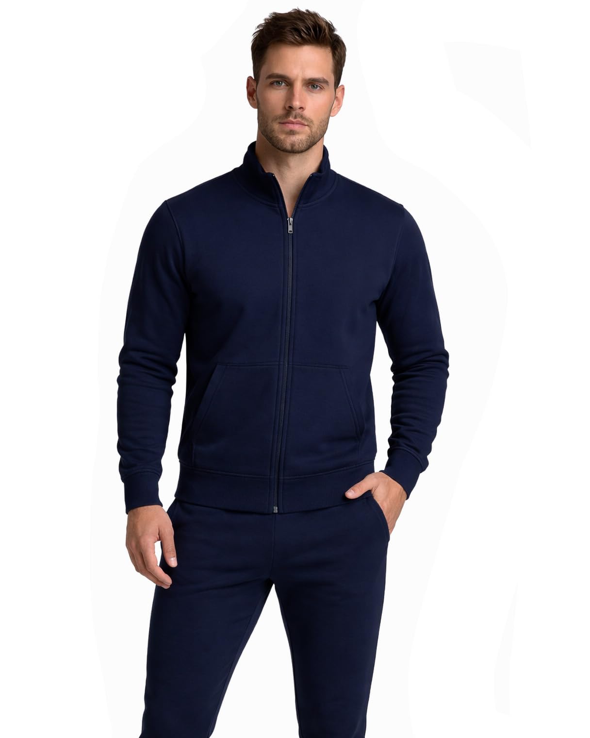 Vancouver Tuta Uomo Cotone Garzato Leggero Made in Italy – Completo Sportivo con Zip, Tasche e Coulisse – Blu Nero