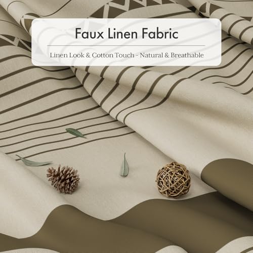 Image of AmazerBath Farmhouse Shower Curtain, Brown Shower Curtain Set with Tassels, Rustic Faux Linen Brown Striped Boho Shower Curtain with Hooks, Warm Tan Toned, 72x72 Inches
