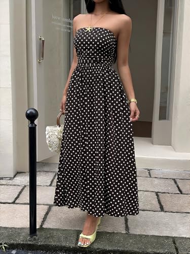 Image of Milumia Women's Striped Strapless Maxi Dress Summer Casual Tube Top Long Dresses with Pocket