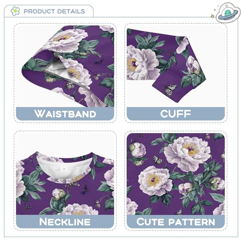 JUNZAN Chic Peonies Purple Kids Boys Pullover Hoodie Crewneck Outerwear for Kids Sports 4T3