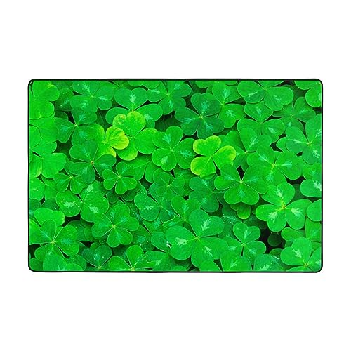 NOGRAX Grüner Kleeblatt-Teppich, rechteckig, rutschfest, Badezimmermatte, Badteppich, Flanellmatte für Wohnzimmer, Boden, Schlafzimmer, Büro, Küche