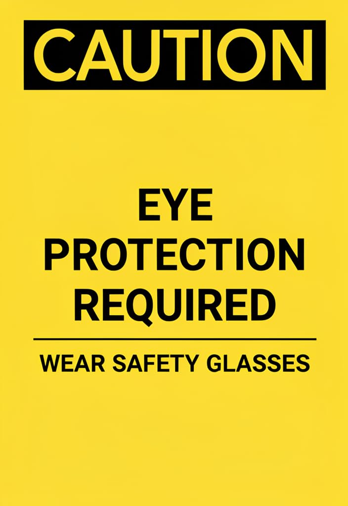 peiyeety Caution Eye Protection Required Tin Sign 12x8 Inch, Yellow & Black Metal Safety Warning Wall Decor for Workshop Garage Shop Lab, Wear Safety Glasses Notice Plaque, Industrial Home Decor Gift