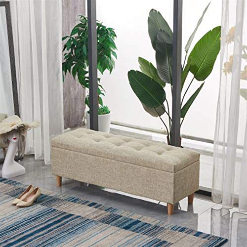 Pouf de rangement en bois massif et lin, tabouret de luxe pour salon moderne