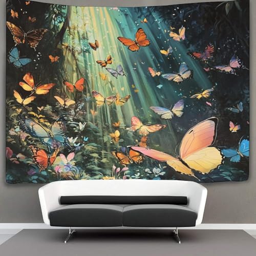Tapisserie Butterflies in The Forêt grand format 180x230cm tenture murale 3D