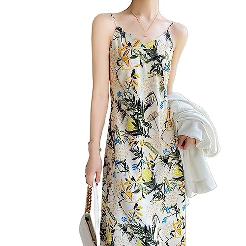 Robe sexy à col en V en satin mince pour femme avec coupe trapèze et imprimé floral