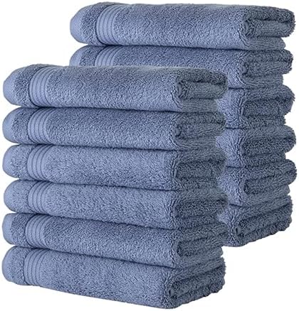 Classic 100% Turkish Cotton Imabari Towel Set – Absorbent and Durable Hotel, Spa, and Gym Quality 12-Piece Set (12 Pack) Blue