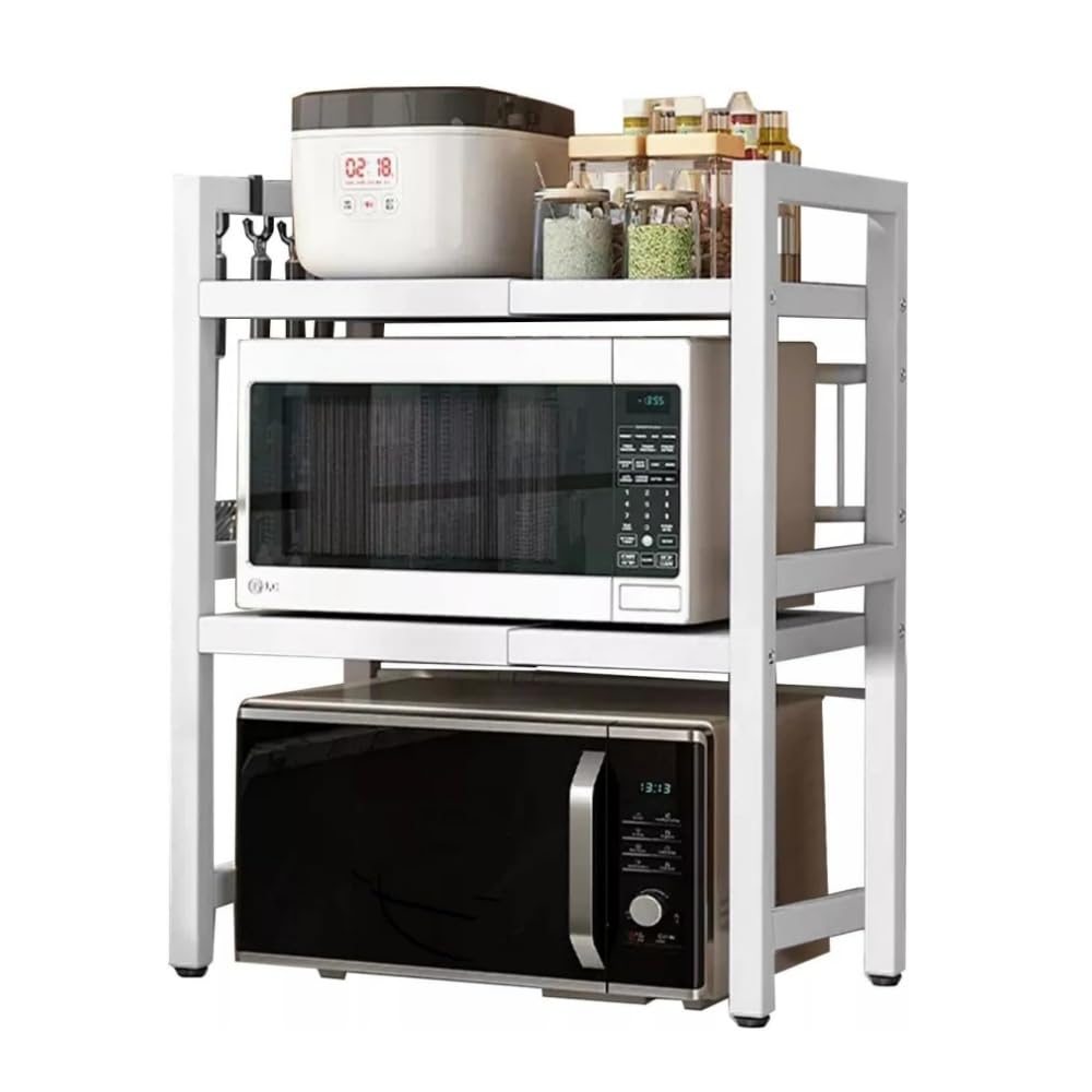 Pantanal Countertop Microwave Shelf Stand Expandable 3 Tiers, White Metal Kitchen Spice Racks Adjustable Unit Storage Shelving Printer Stand Freestanding for Home Office Desktop (3 tiers white)