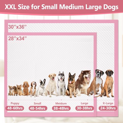 Image of Gimars XL 6-Layer Ultra Absorbent 1200ml 48-Hour Leak-Proof Dog Pee Pads, Quick Dry Extra Large Puppy Pads for Puppy Training, Senior & Incontinent Dogs, Cats, Overnight Use, 30 inchx36 inch, 30 Count Pink