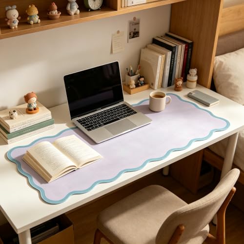 yuboo Green Scalloped Desk Mat, 31" x 15.7" Kawaii Large Aesthetic PU Leather Mouse Mat, Non-Slip Waterproof Mouse Keyboard Desk Pad, Cute Desk Accessories for Office Home Gaming & Dorm Decor — view 2