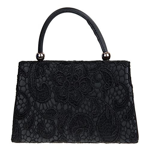 fi9® BNWT Retro Tote Lace Floral Bridal Wedding Evening Handbag Party Purse Clutch Shoulder Hand Bag (Black)