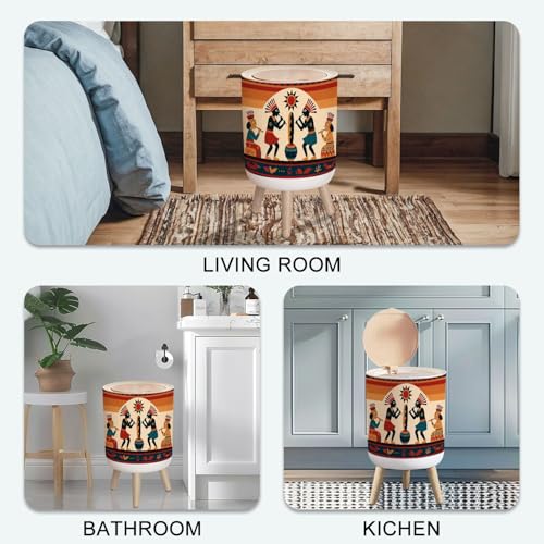 Pequeña caneca de basura con tapa y patas de madera 7L miniatura 7