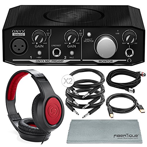 Mackie Onyx Series Artist 1-2 Audio Interface Bundled with Samson Headphones, Cables, and Microfiber Cloth