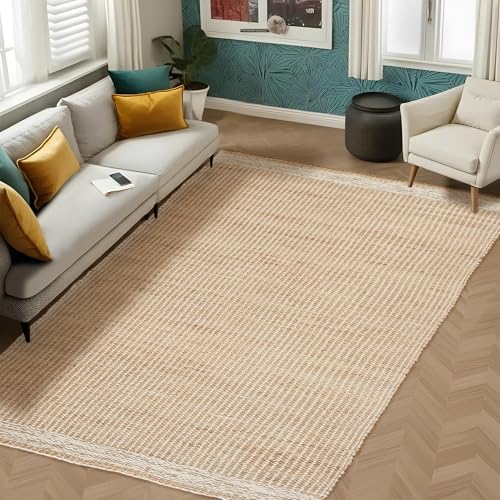 RUSVILLA 4' x 6' Jute & Wool Area Rug, Handwoven