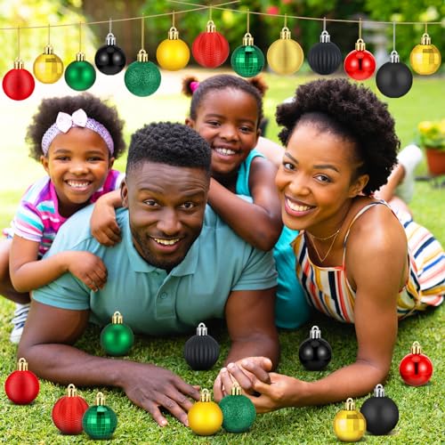 Image of Lunmon 64 Pcs Black History Christmas Ornaments Black Red Yellow Green Ball