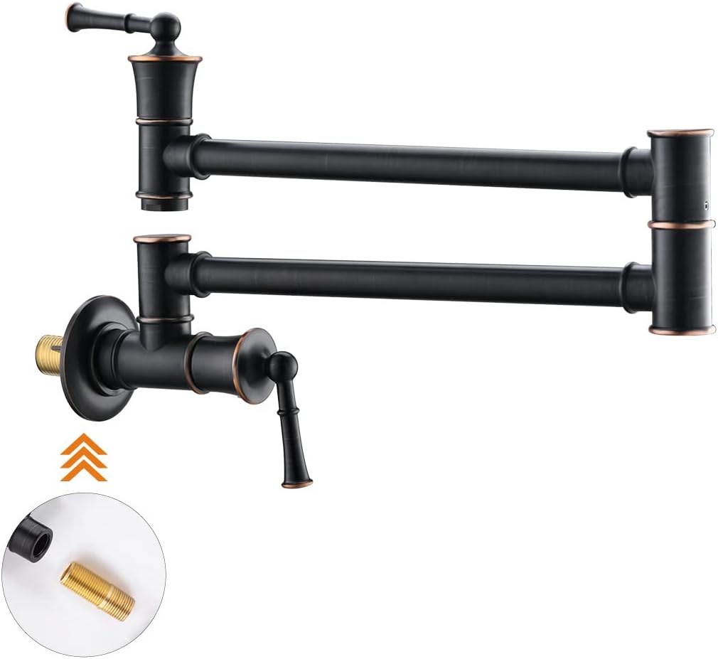 APPASO Pot Filler Faucet Wall Mount, Solid Brass Folding Double Joint Swing Arm Extending Wall Hole Filler Kitchen Faucet, Oil Rubbed Bronze