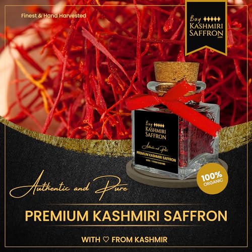 Image of Premium Kashmiri Saffron (Kesar /Kumkuma Puvvu) - 1gm Original Pure Saffron Threads - Certified Grade A++ - Lab Tested for Purity & Rich Aroma - Best for Pregnancy, Pooja, Milk, Tea - ISO Certified