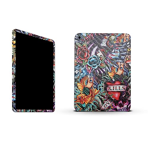 Image of MightySkins Carbon Fiber Skin Compatible with Apple iPad 10.9 inch 10th Gen (2022) Full Wrap Kit - Old School Tattoo | Protective, Durable Textured Carbon Fiber Finish | Easy to Apply | Made in The USA