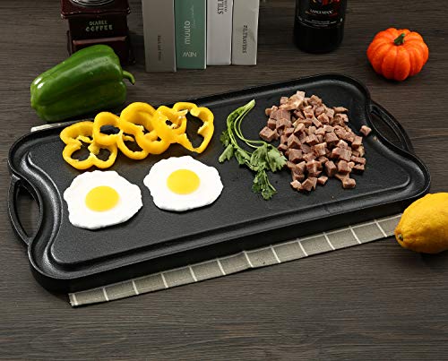 COOKWIN Cast Iron Griddle Grill Pan, 20\"x10\" Pre-Seasoned Cast Iron Griddle for Stovetop with Accessories Includes Cast Iron Grill Press (5\"x 9\"), Grill Pan Scraper and Chainmail Cleaner - Thumbnail 7