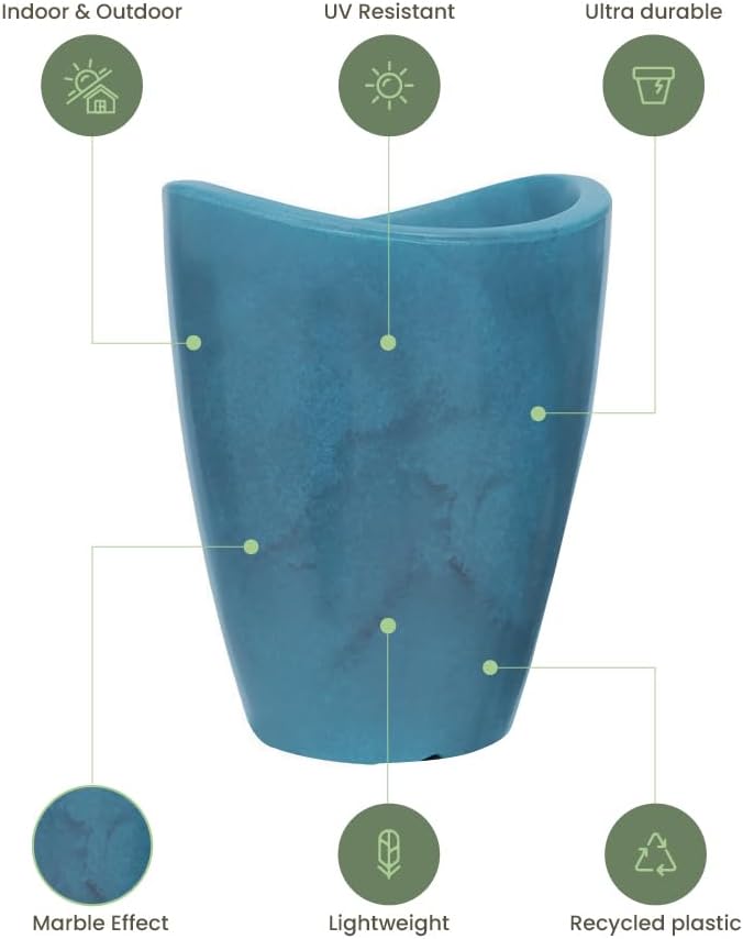 12.6" Tall Planter | Eco-Friendly, Durable, Lightweight | Indoor/Outdoor Use, All-Weather, Contemporary Design by Brazilian Artisans - Blue