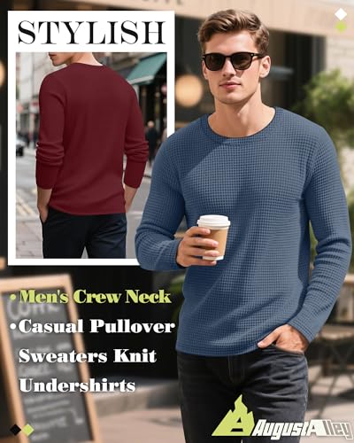 5 Pack Thermal Waffle Shirts for Men, Crew Neck Long Sleeve Casual Pullover Underwear Textured Knit Tops4