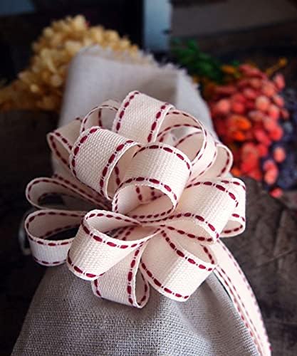 POSHNPRETTY Canvas Pull Bow with Red Saddle Stitching, 4", 12 Bow Pack