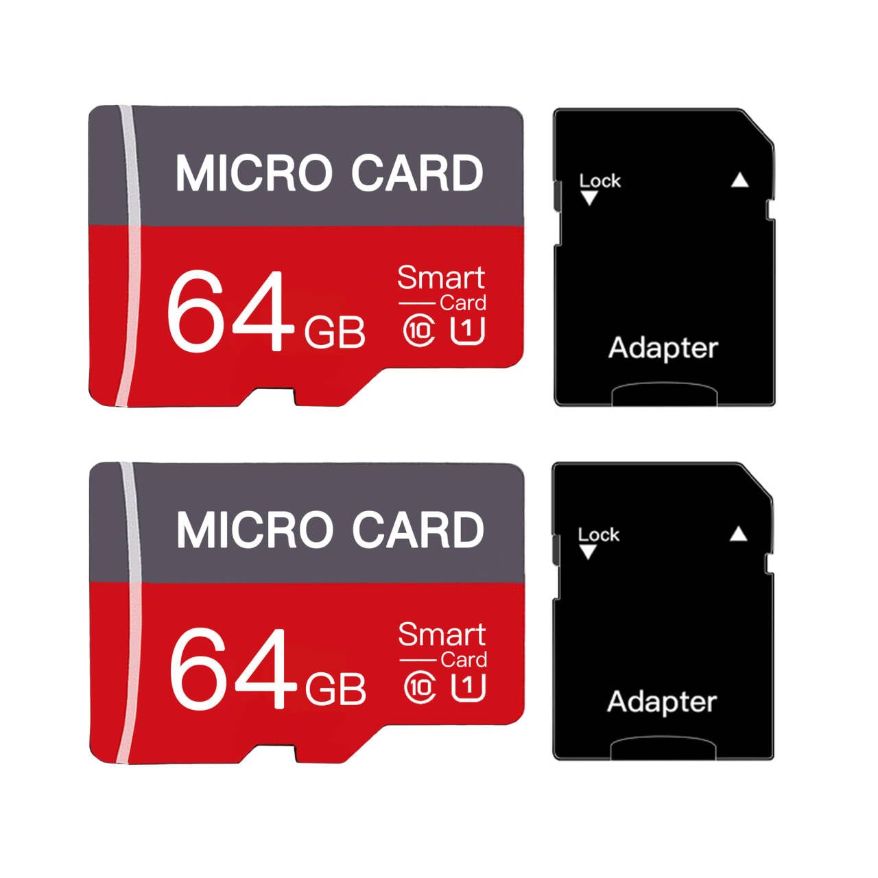 Confezione da 2 schede di memoria Micro SD da 64 GB, classe 10, U3, con adattatore per smartphone, tablet e fotocamere