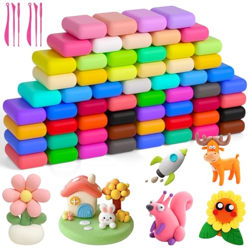 Ainiv Air Dry Clay pour Enfants - 60Pcs Pâte à Modeler, Argile à Modeler Ultra Légère avec 6 Outils de Sculpture, Argile Autodurcissante, Non Toxiques,...