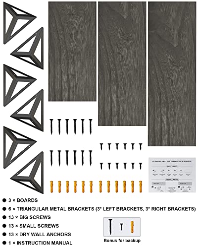 Bayka Floating Shelves For Bedroom Decor, Rustic Wood Wall Shelves For Living Room Wall Mounted, Hanging Shelving For Bathroom, Laundry Room, Small Shelf For Plants, Books(Charcoal,Set Of 3) #TOP6