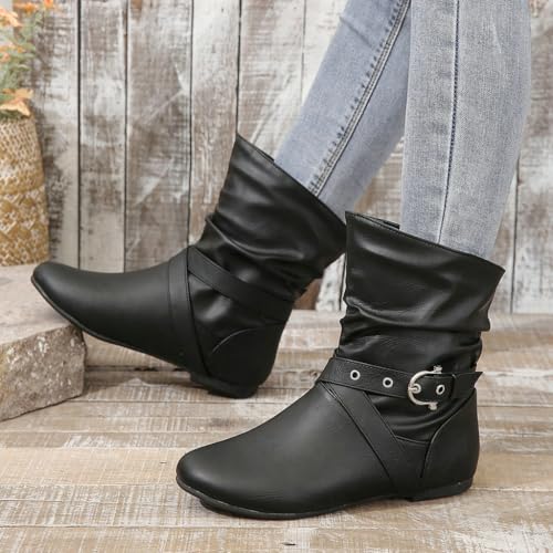 DINTAHA Flat Slouch Ankle Boots Fall Slouchy Boots Slip On Casual Short Boots3