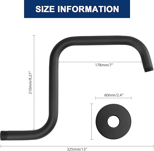 Miniatura 2 de NearMoon Brazo de extensión de ducha en forma de S con brida, tubo extensor de cabezal de ducha de altura alta de acero inoxidable, extensión