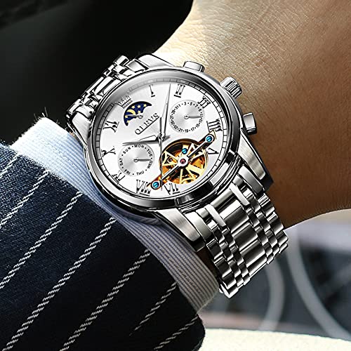 Image of OLEVS Men Watch Automatic Mechanical Skeleton Moon Phase Dress Business Stainless Steel 3AT Waterproof Luminous Men Wrist Watch