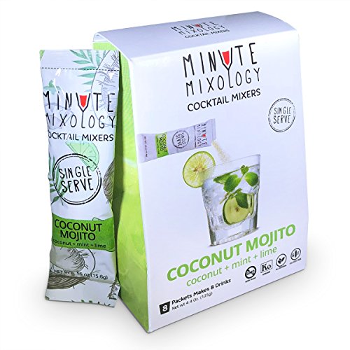 Minute Mixology Cocktail Mixers - Low Calorie, All Natural Ingredients - Drink Mix for Liquor/Spirits and Non-Alcoholic Beverages (Coconut Mojito, 16 Packets)
