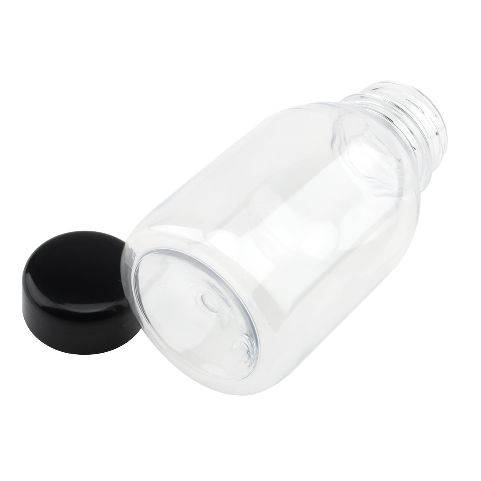 Lot de 30 récipients transparents réutilisables de 250 ml pour jus et autres boissons, 6,5 x 11,5 cm, bouteille de jus en plastique 250ml avec couvercles noirs, bouteilles plastiques vides