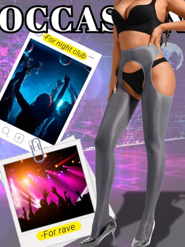Image of ChiaoLezhee Sexy Shiny Tights, Sheer High-Waisted, Suspender Pantyhose For Women Rave Party Outfits Leggings Pants Exotic