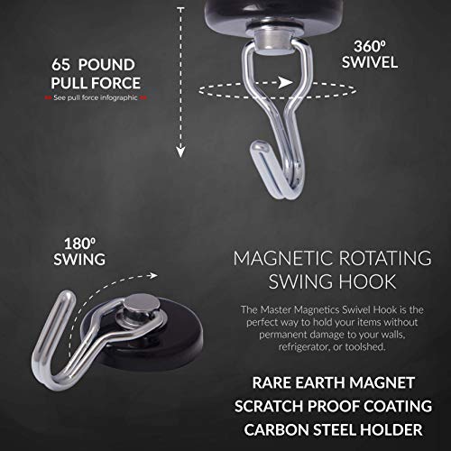 Master Magnetics 7580 Magnetic Hook Organizer Rotating Swing Hook 65 Pound Pull Force 1.47Diameter 0.54Thick Black #TOP7
