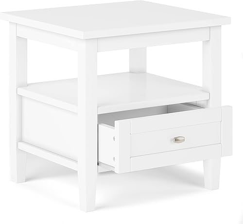 Miniatura 4 de SIMPLIHOME Warm Shaker - Mesa auxiliar rectangular de transición de madera maciza de 20 pulgadas de ancho, color blanco para sala de estar y