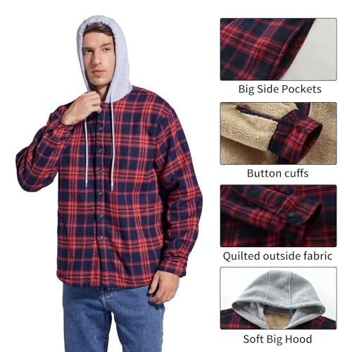 Image of Men's Cotton Plaid Shirt Jacket Fleece Flannel Sherpa Button Down