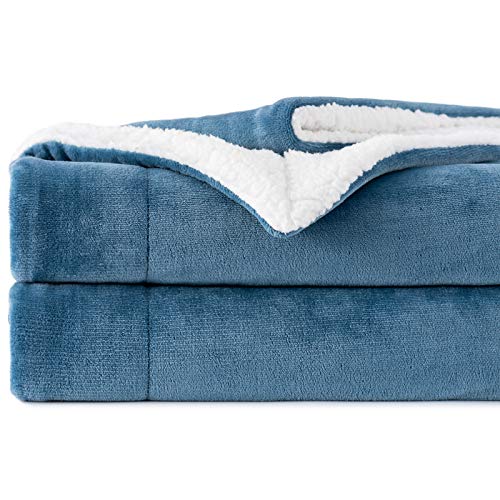 Uttermara Sherpa Fleece Throw Blanket, Super Soft Reversible Plush Blanket, Throw Size for Sofa Bed, Dual Sided Cozy Fluffy Dog   Cat Blanket, 50”x60” Slate Blue