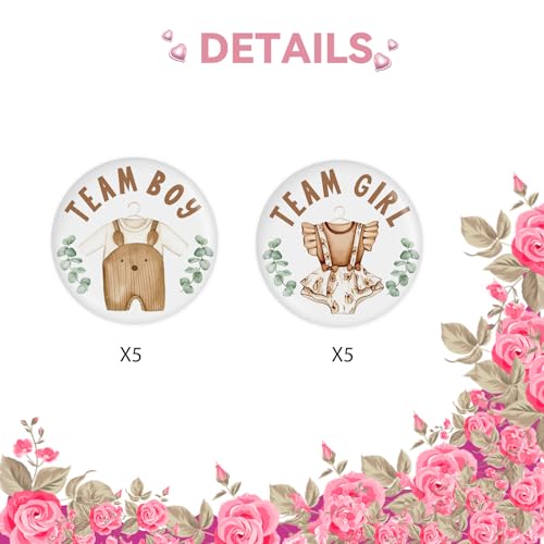 10 Pcs Baby Clothes Gender Reveal Button Pins, Boho Team Boy/Girl Badge Pins, He/She Stain Brooch Button for Boho Themed Baby Shower Party Decorations4