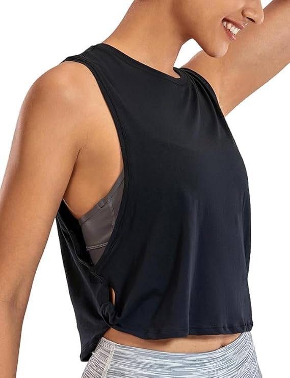 kikwit Cotton Cropped Workout Tank Tops for Women - Sleeveless Sports Athletic Yoga Running Gym Crop Shirts-picture-1