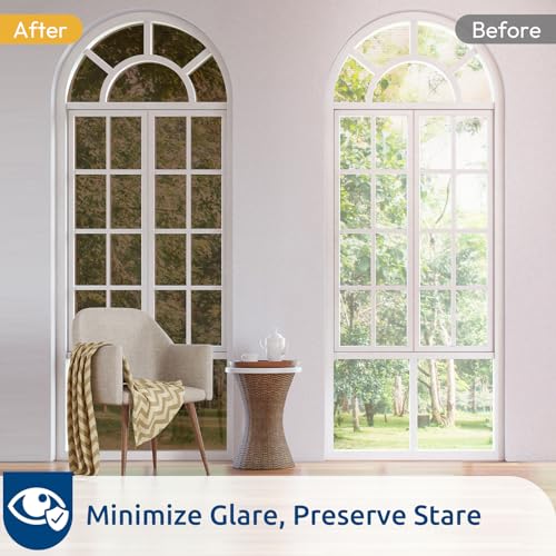Image of rabbitgoo Window Privacy Film One Way Window Tint for Home, Removable Reflective Heat Sun Blocking Anti UV Glass Door Covering, Mirror Tinting Film House Office, 29.5 Inch X 6.5 Feet, Brown Silver