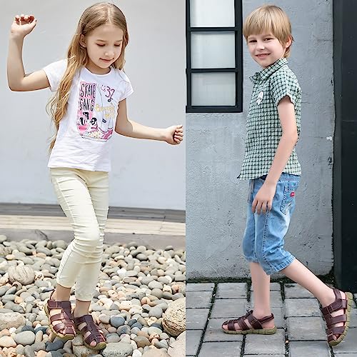 Dadawen Boy's Girl's Leather Closed Toe Outdoor Sport Sandals (Toddler/Little Kid/Big Kid) Brown Us Size 11 M Little Kid #TOP6
